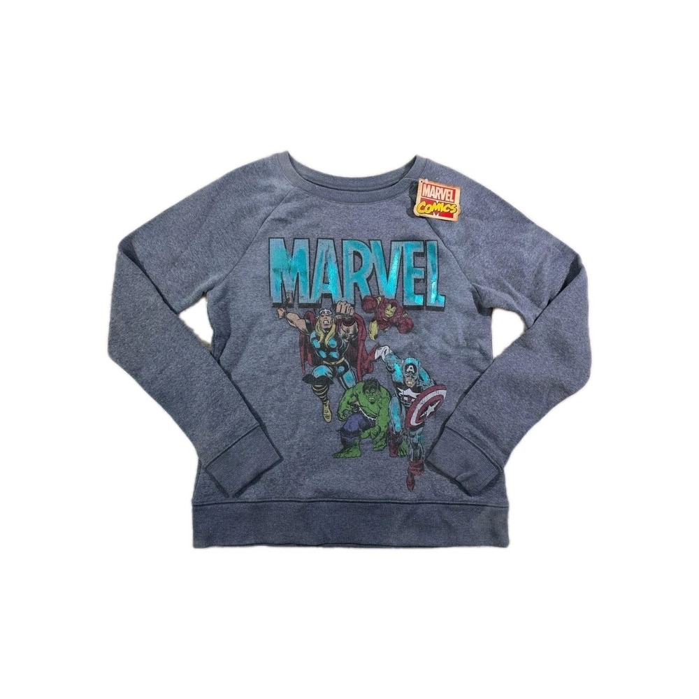 Marvel Comics‎ Womens Avengers Graphic Sweatshirt Gray Metallic Logo Size